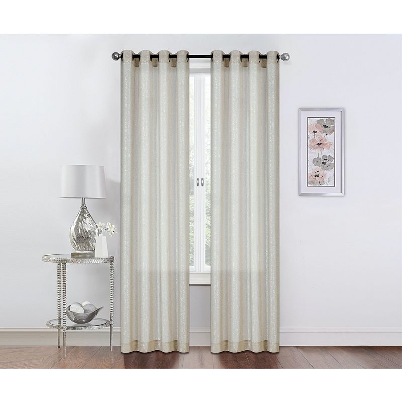 Kate Aurora 2 Piece Sparkly Metallic Sheer Voile Grommet Top Window Curtain Panels