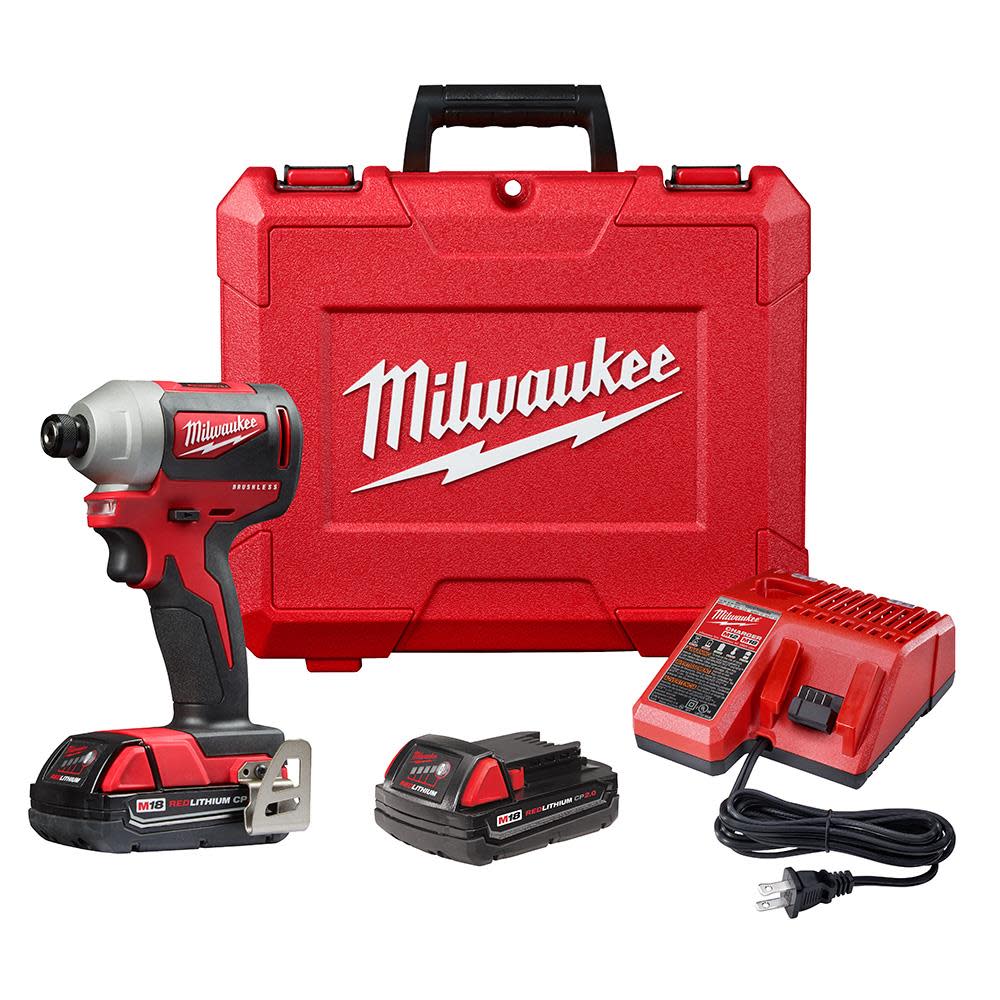 Milwaukee M18 Compact Brushless 1/4 in. Hex Impact Driver Kit 2850-22CT from Milwaukee