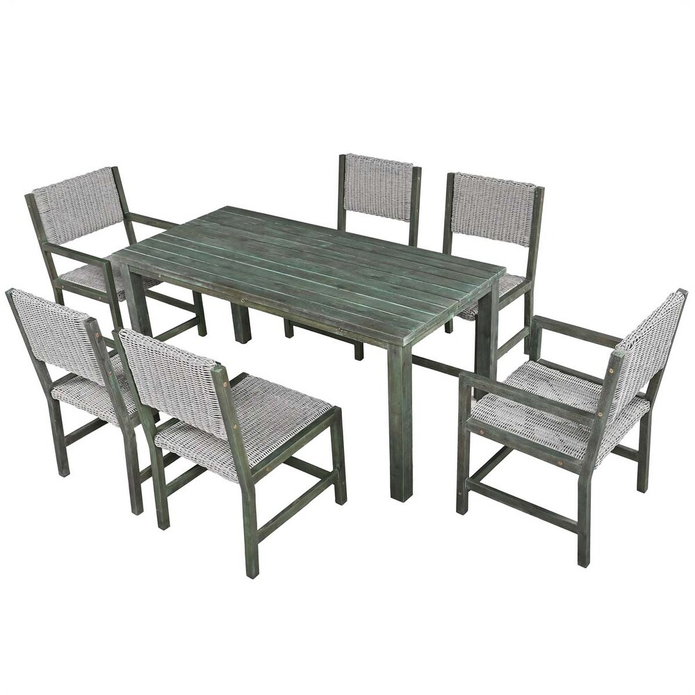 Acacia Wood And Rattan Outdoor Dining Table