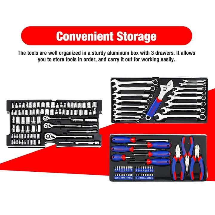 LL-Mechanic Tool Set with 3 Drawer Heavy Duty Metal Box