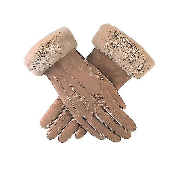 Winter Female Double Thick Plush Fluff Wrist Warm Cashmere Cutekhaki1 Pairkhaki