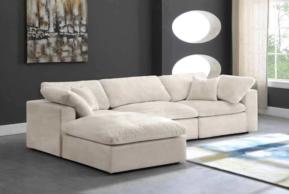 Cozy Velvet Upholstered Comfort L Shaped Modular Sectional   Transitional   Sectional Sofas   by Meridian Furniture  Houzz