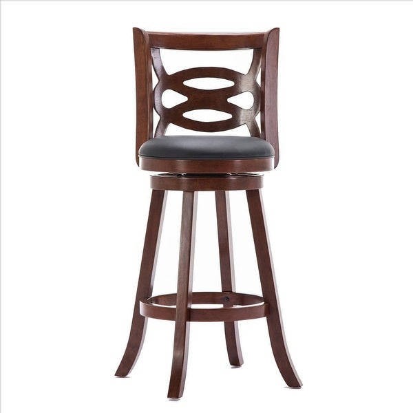 29 Inches Swivel Wooden Counter Stool with Geometric Back， Brown - 43.5 H x 17.5 W x 19.5 L Inches