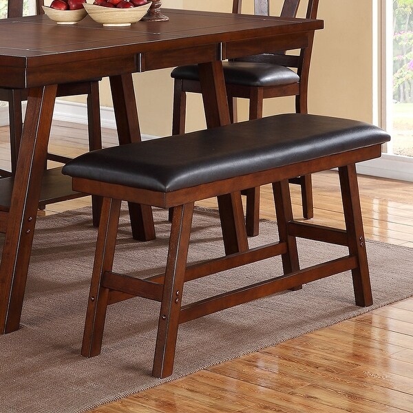 Black Faux Leathe Dining Bench， Dark Walnut