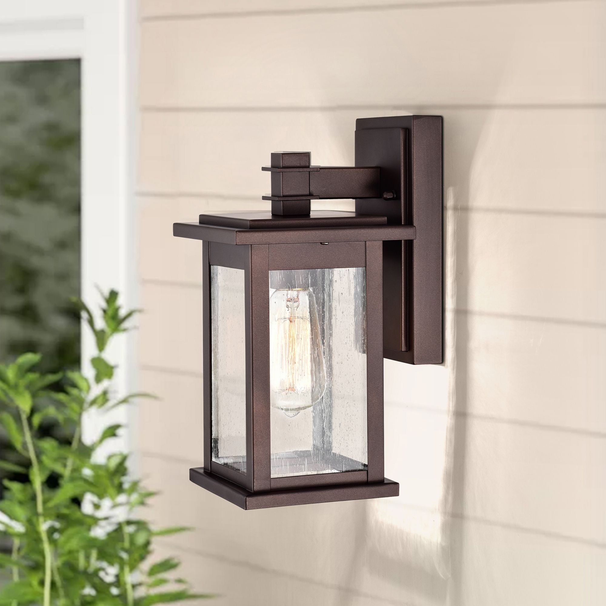 Oil Rubbed Bronze Outdoor Wall Light,Waterproof Outdoor Wall Lamps Porch Lights Wall Lantern, Wall Sconce with Seeded Glass Shade