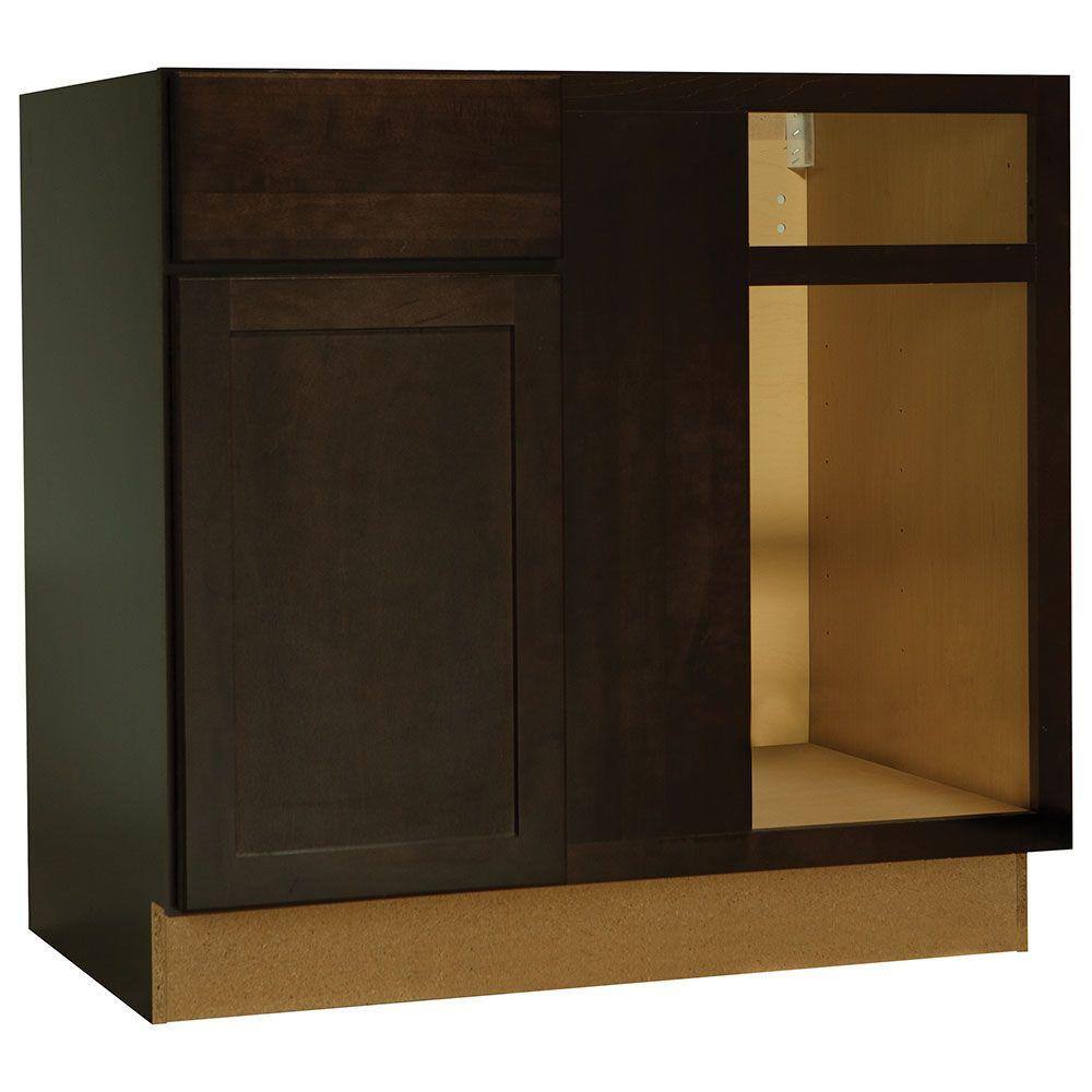 Hampton Bay Shaker Assembled 36x34.5x24 in. Blind Base Corner Kitchen Cabinet in Java KBBC45-SJM