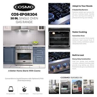 Cosmo 30 in. 4.55 cu. ft. Commercial-Style Gas Range with Convection Oven in Stainless Steel with Storage Drawer COS-EPGR304