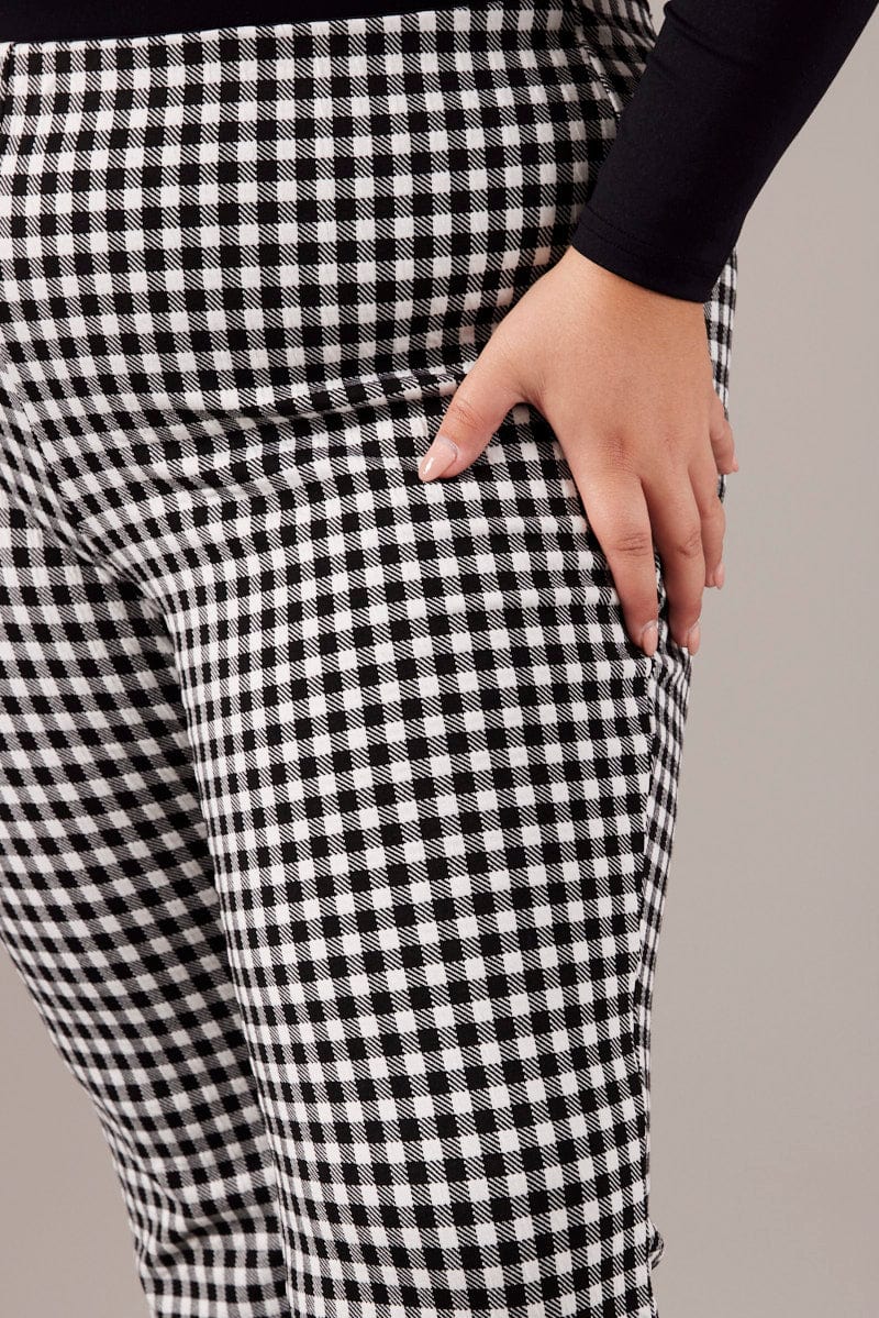 Black Check Flare Leg Pants High Rise