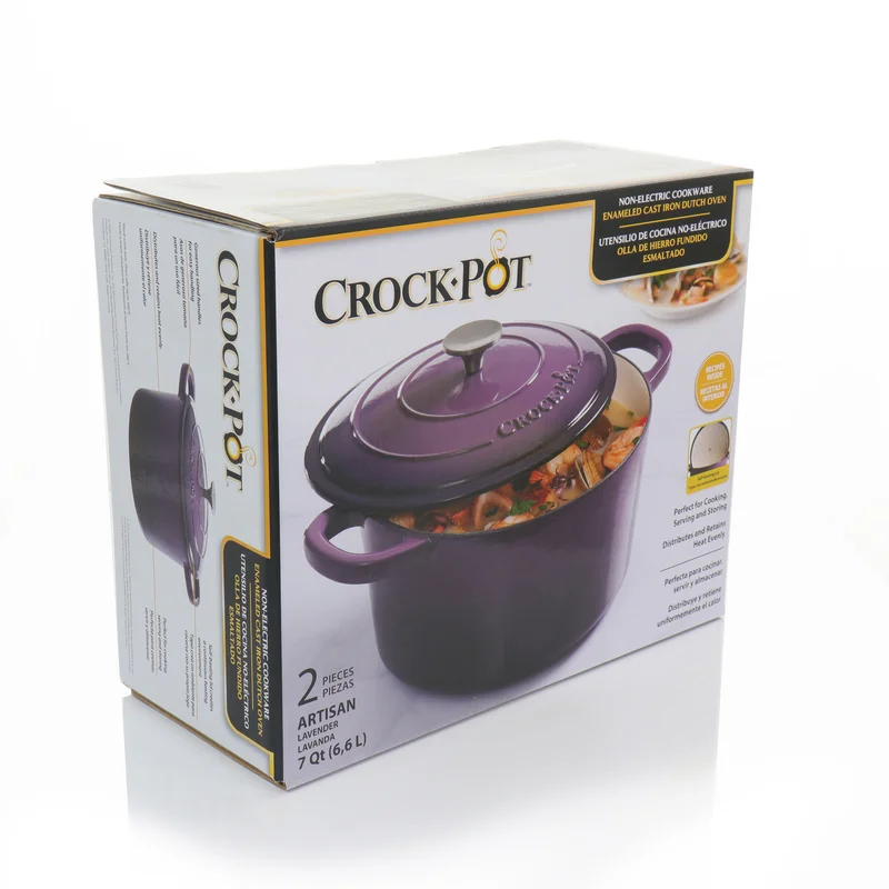 Crock-Pot 128606.02 Artisan Round Enameled Cast Iron Dutch Oven， 7-Quart， Sapphire Blue