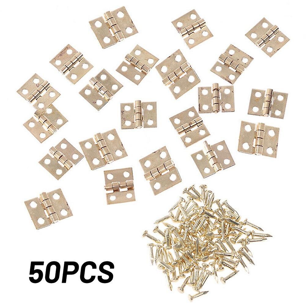 50pcs Cabinet Door Hinges Brass Plated Mini Hinge Small Decorative Jewelry Wooden Box Furniture Accessories