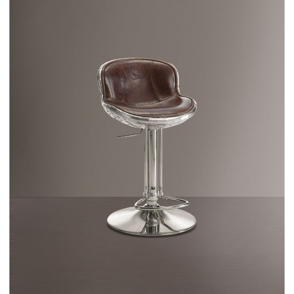 Astonishing Adjustable Stool with Swivel， Vintage Brown and Silver