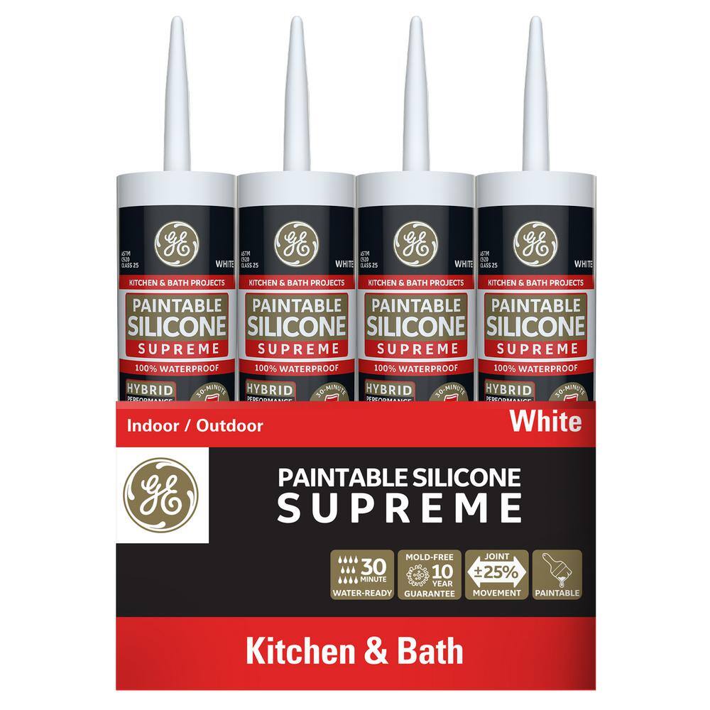 GE Paintable Silicone Supreme 9.5 oz. White Kitchen and Bath Sealant 2867507