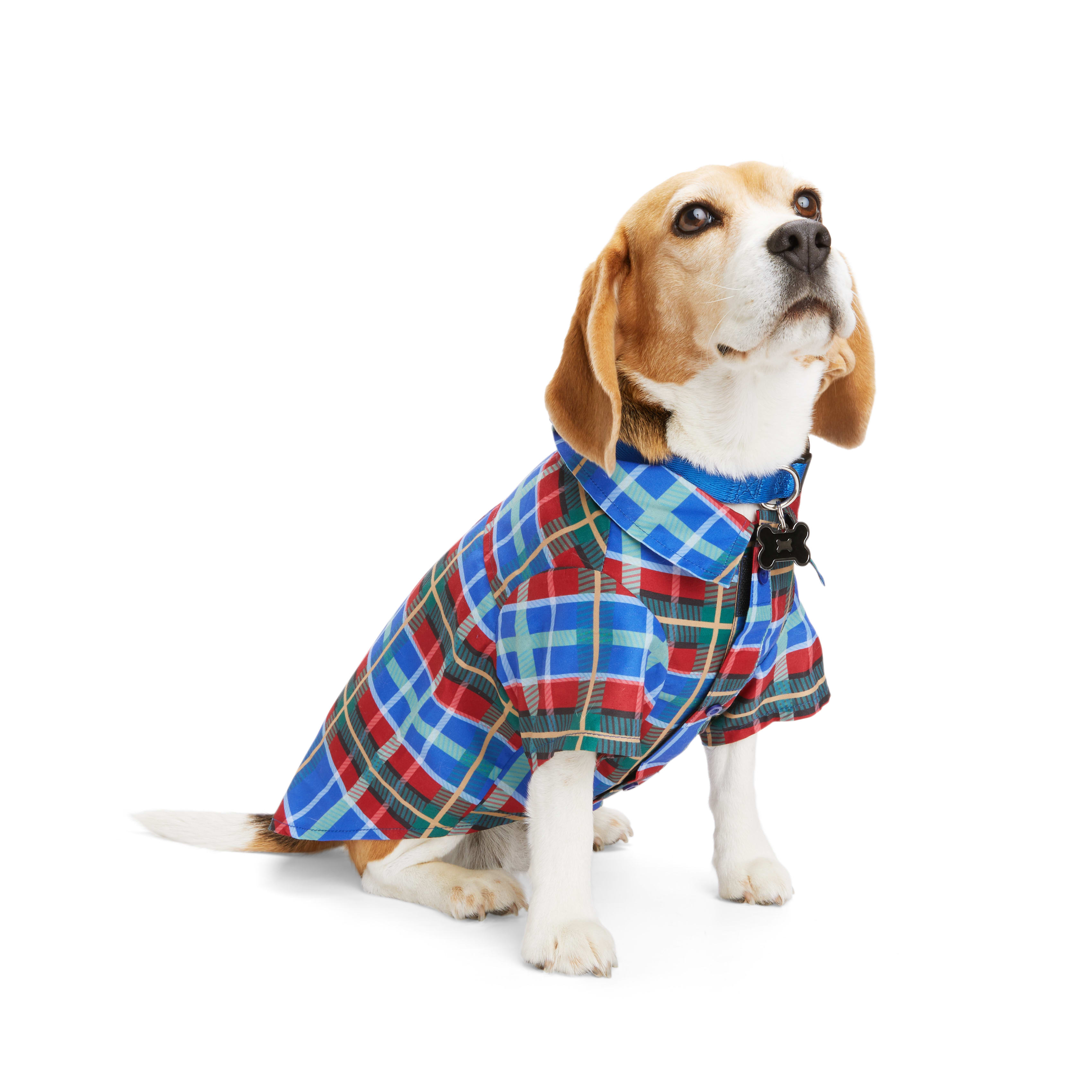 YOULY Blue Plaid Woven Dog Shirt， XX-Small