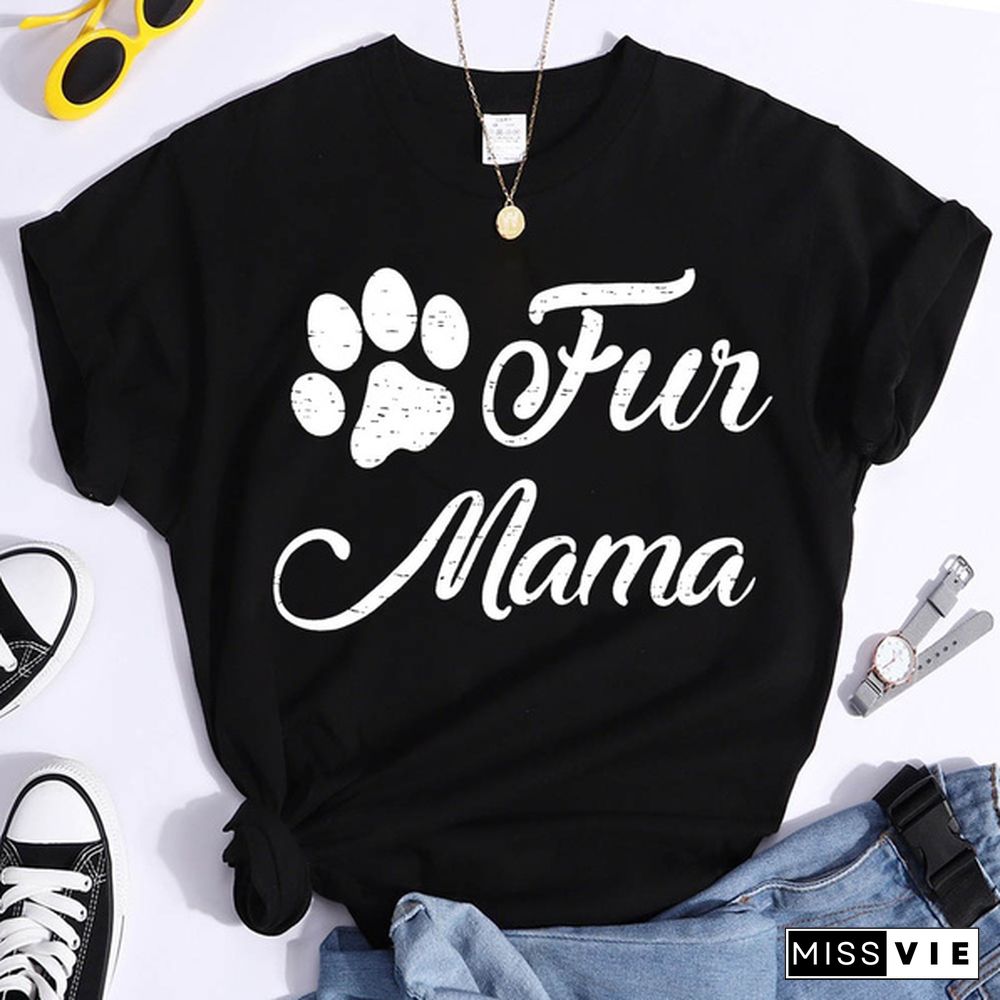 Hot Fun Mama Printed T-Shirts For Women Summer Short Sleeve Tee Shirts Round Neck Casual Summer Ladies Tops