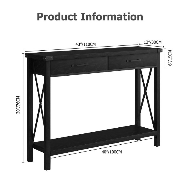 Trinity Console Table With 2 Drawers Farmhouse Entryway Table With Storage Shelf Accent Wood Sofa Table For Living Room Hallway Foyer