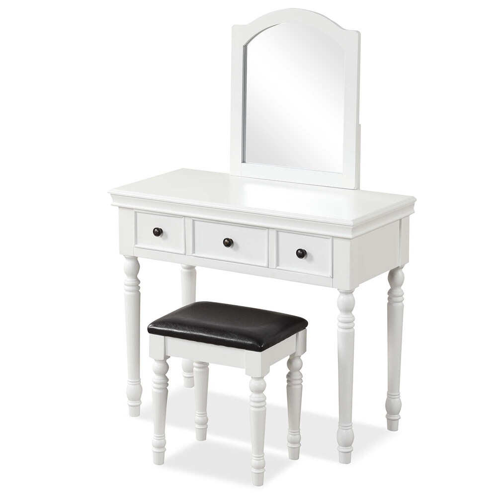 Costway Vanity Table Set Makeup Desk Cushioned Stool 3 Drawer Large   See Details