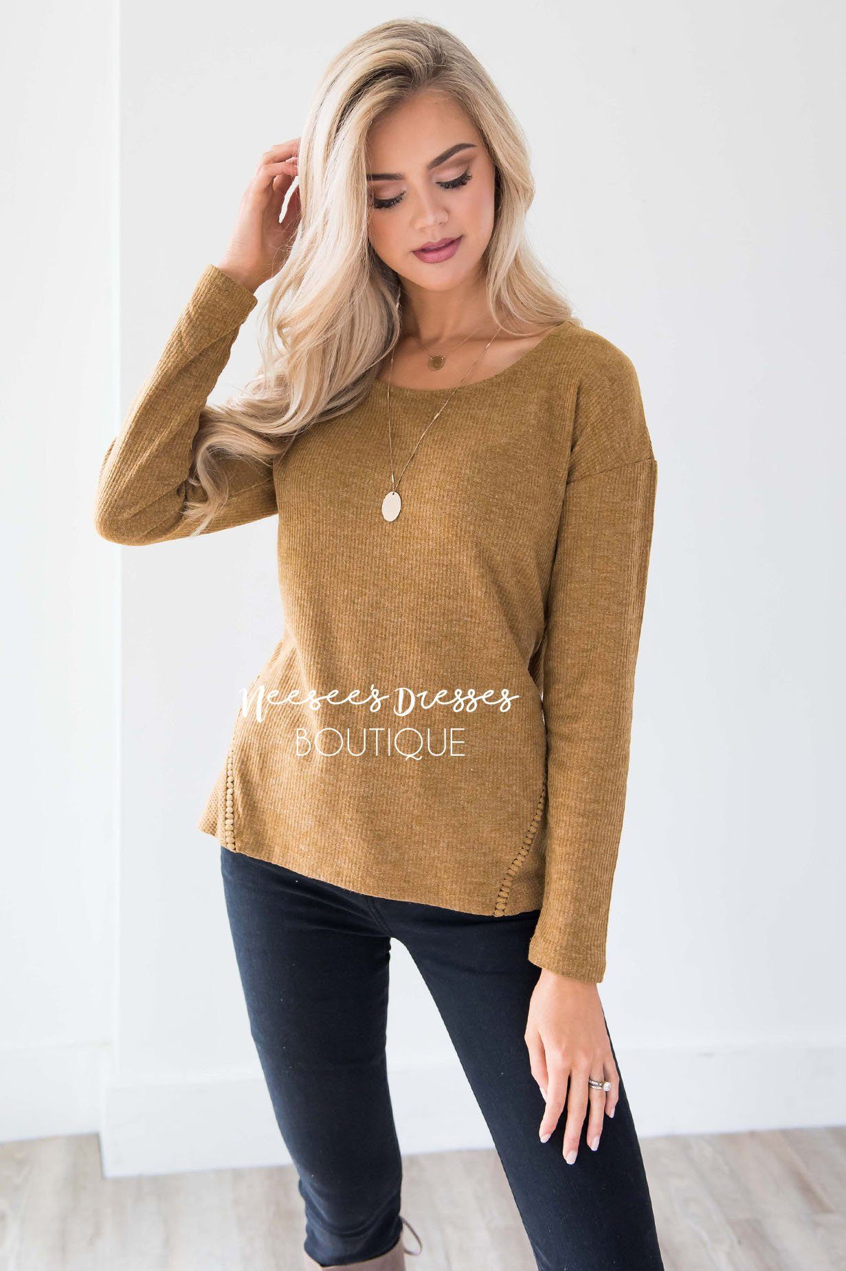 Ribbed Camel Ladder Lace Detail Thermal