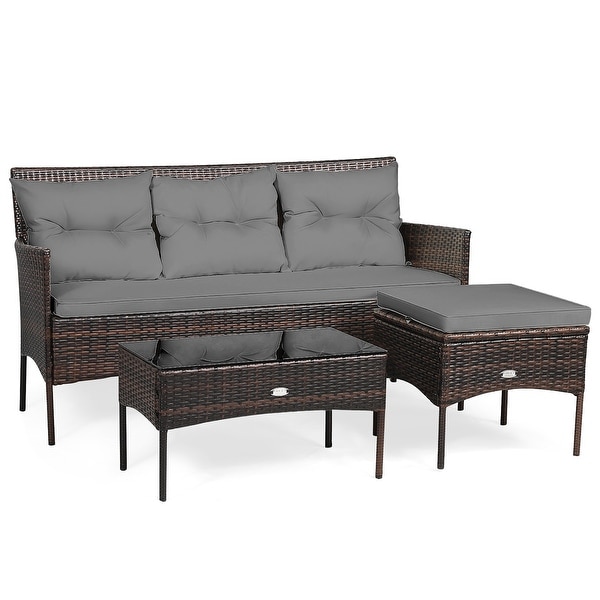 3 PCS Patio Furniture Sectional Set Rattan Wicker Conversation Set