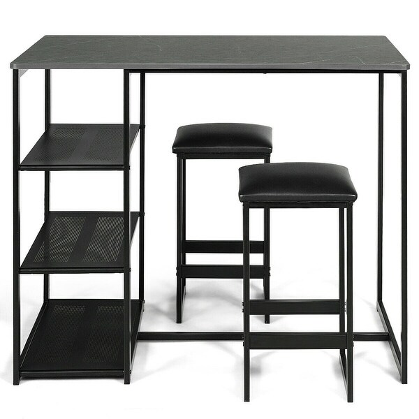 3 Piece Pub Set Industrial Style Faux Marble Top Table and 2 Stools Dining Set