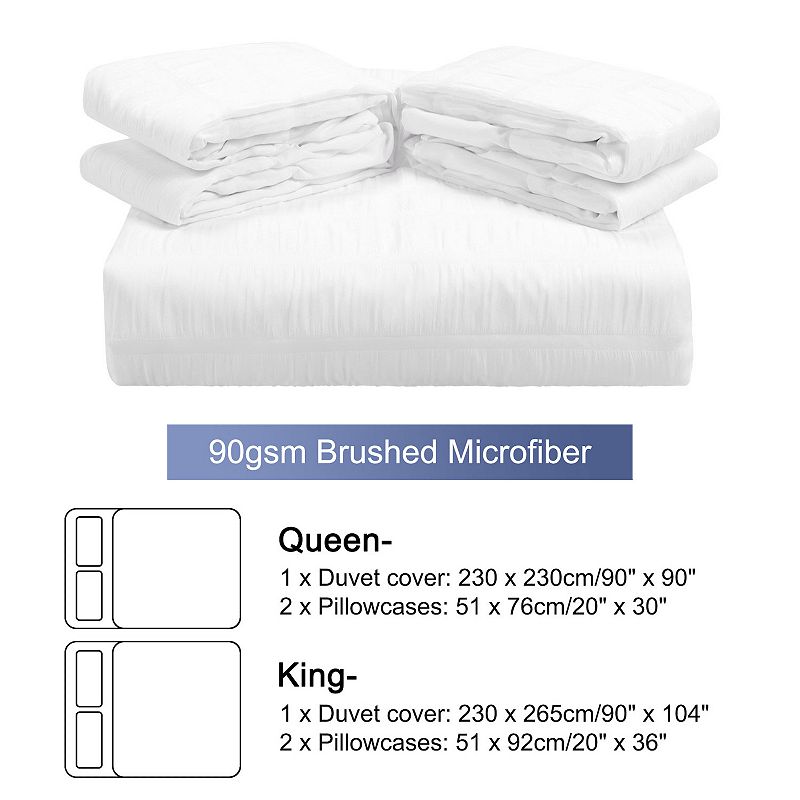 Microfiber Soft Zippered Seersucker Duvet Cover Set With Corner Ties 3 Pieces， Queen