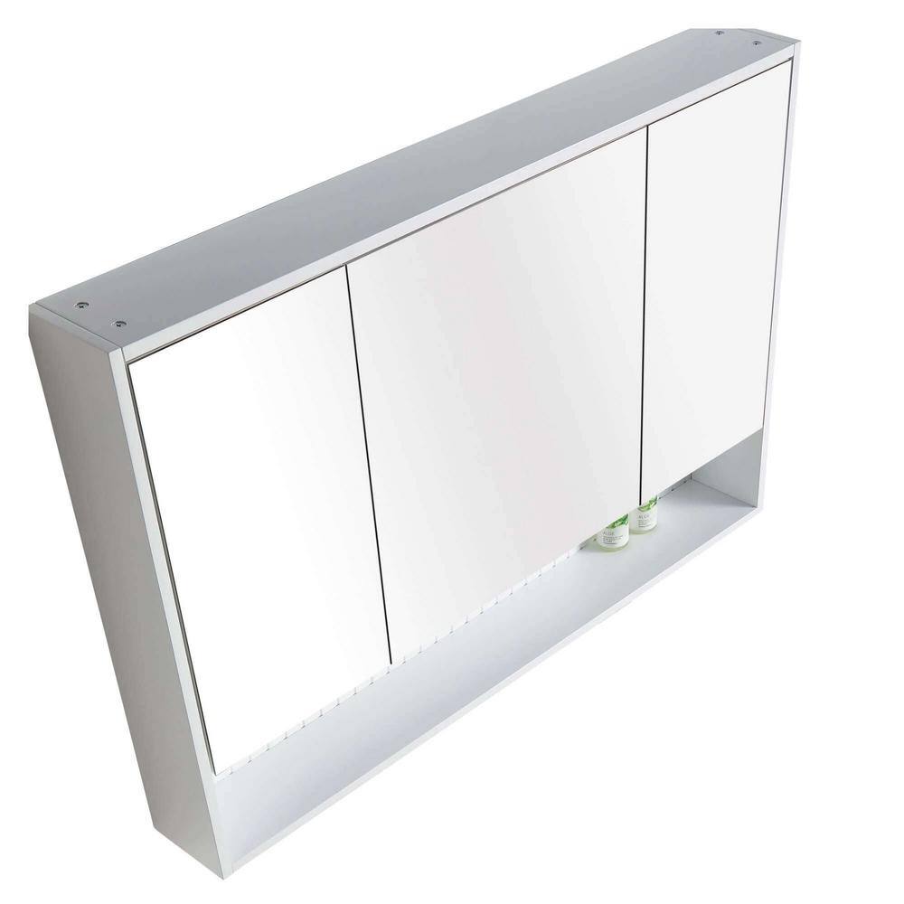 FINE FIXTURES Venezian 45.5 in. W x 29.5 in. H Small Rectangular White Matte Wooden Surface Mount Medicine Cabinet with Mirror VNMC45WH