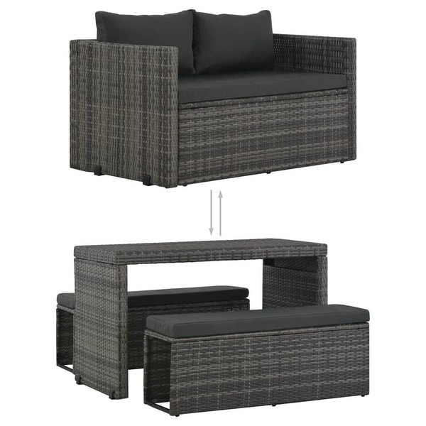 vidaXL 3 Piece Patio Dining Set with Cushions Poly Rattan Gray