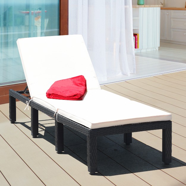 Costway 2pcs Patio Garden Rattan Lounge Chair Chaise Couch Cushioned Height Adjustable White