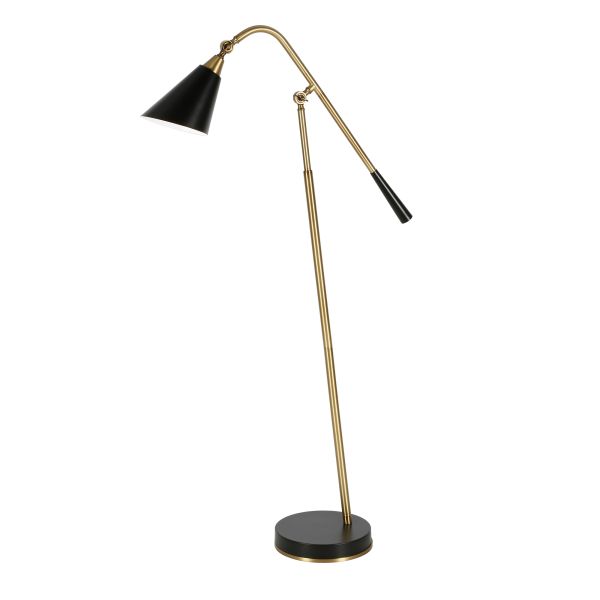 Vidal Two-Tone/Tilting Floor Lamp with Metal Shade in Brass/Matte Black/Matte Black