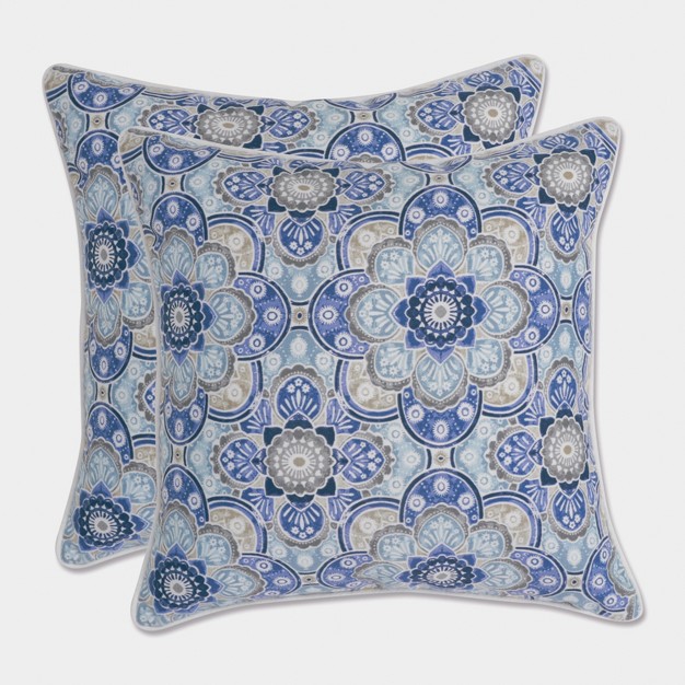 Keyzu Medallion 2pc Square Outdoor Throw Pillow Set Blue Pillow Perfect