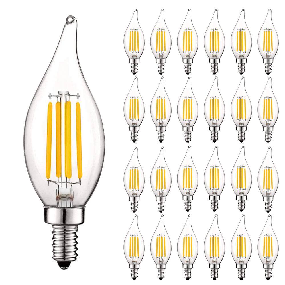 LUXRITE 60-Watt Equivalent CA11 Dimmable Vintage Edison LED Light Bulb Flame Tip Clear Glass 3000K Soft White (24-Pack) LR21595-24PK