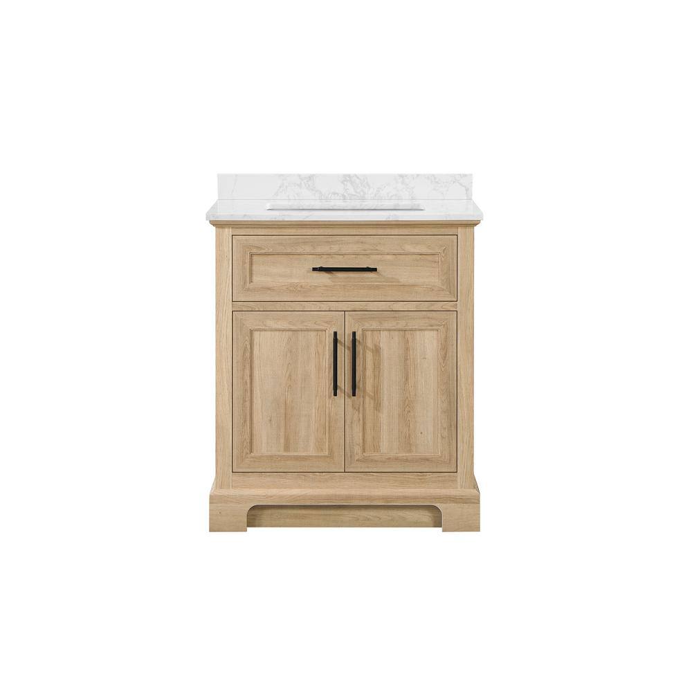 Home Decorators Collection Doveton 30 in. W x 19 in. D x 34.50 in. H Freestanding Vanity in Weathered Tan with White Engineered Stone Top Doveton 30WT