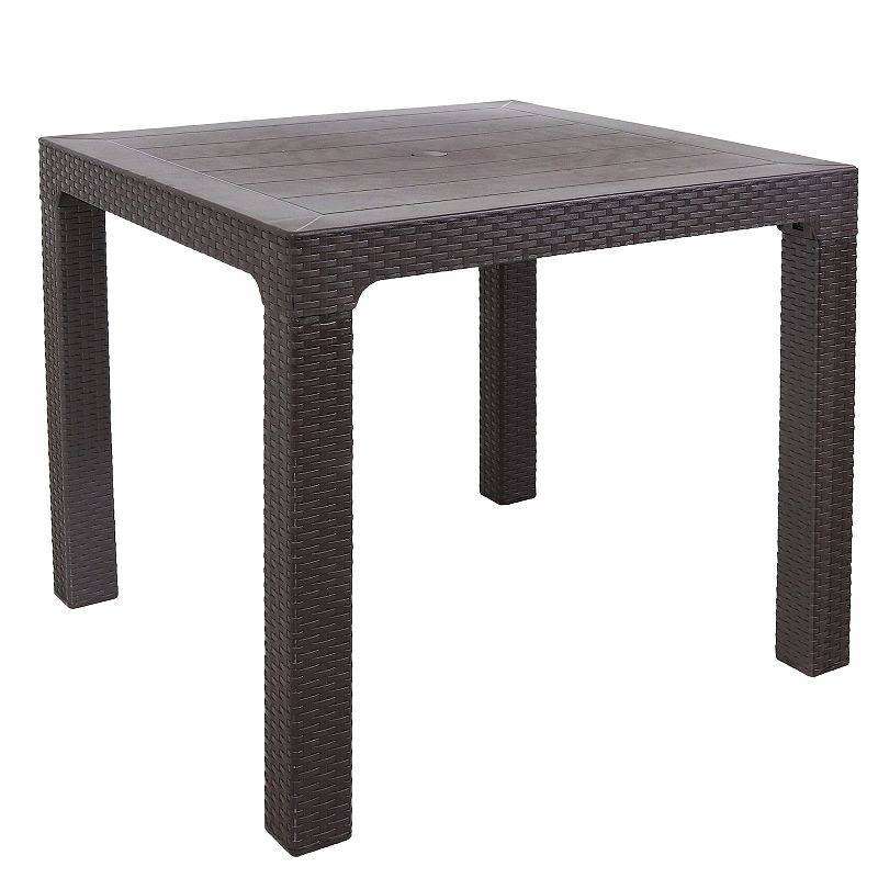 Sunnydaze 31.5 in Plastic Rattan Square Patio Dining Table - Brown