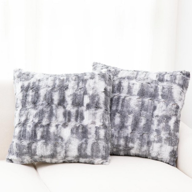 Cheer Collection Luxuriously Soft Faux Fur Throw Pillow With Inserts Set Of 2 Marble Gray