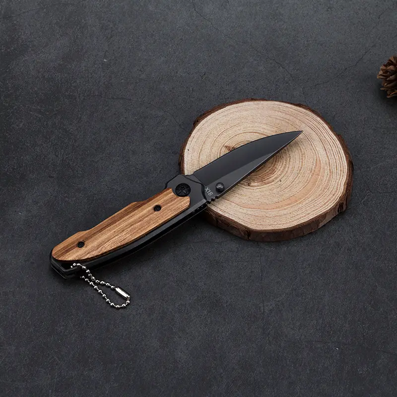 X18 Outdoor Camping mini pocket keychain folding knife 3cr13mov blade wood handle camping hunting outdoor survival EDC tools