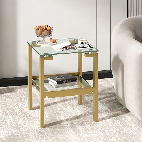 Tempered Glass End Side Table with Gold Legs