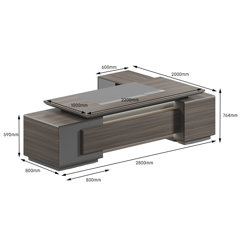 MADDOK Executive Desk with Left Return 280cm - Chocolate & Charcoal Grey