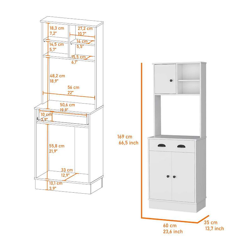 Powell Microwave Kitchen Cabinet with 3-Doors， Handles and Drawer