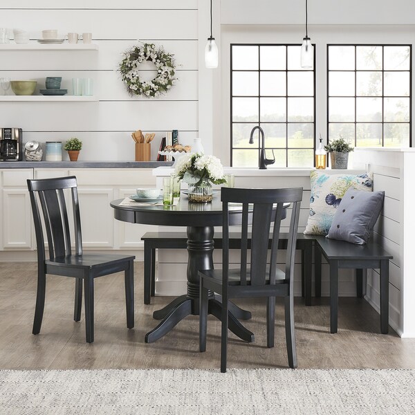 Wilmington II Round Pedestal Base Antique Dark Denim Breakfast Nook Set by iNSPIRE Q Classic