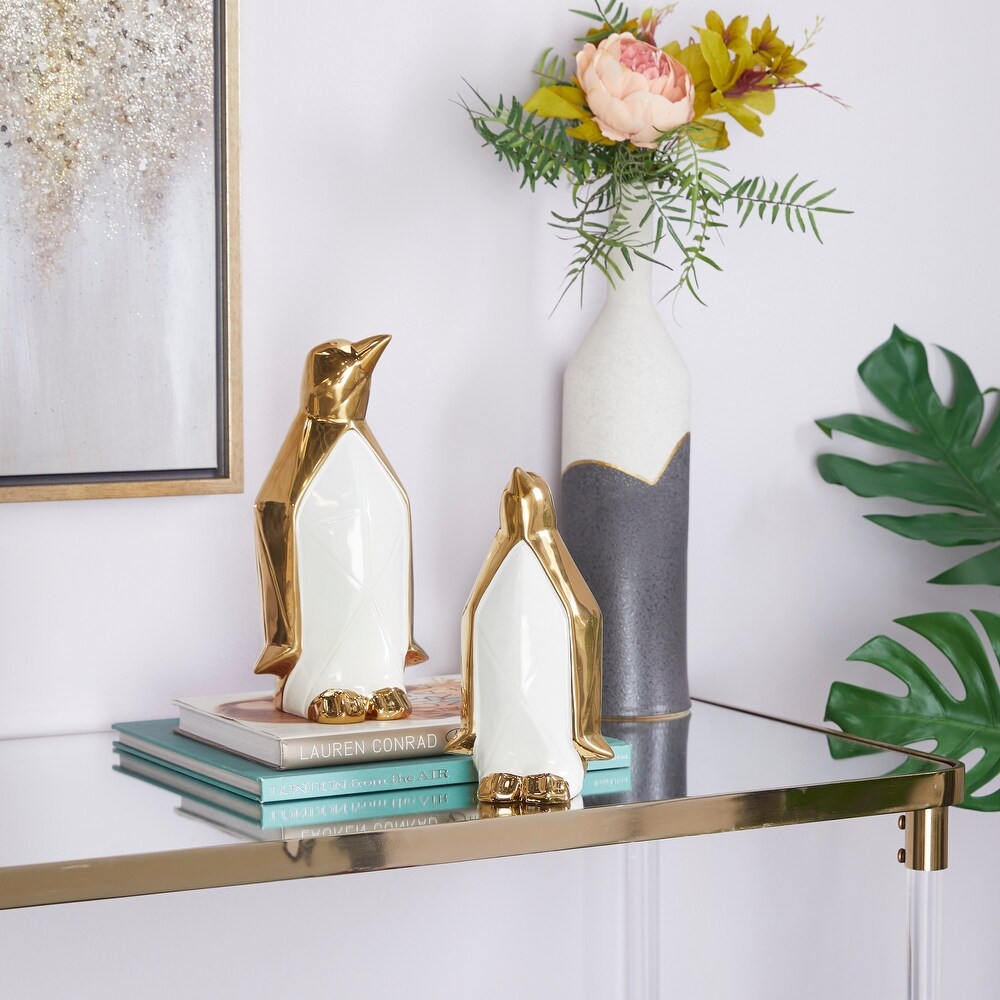 Gold Porcelain Penguin Sculpture (Set of 2)   S/2 11\