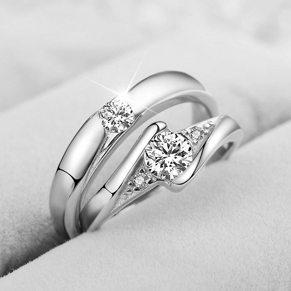 Zircon Couple Rings 1 Pair Wedding Promise Rings 30% Sterling Silver Jewelry