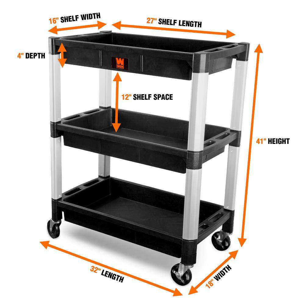 WEN 300 lbs. Capacity 32 in. x 18.5 in. Triple Decker Service 3-Tray and Utility Cart 73163