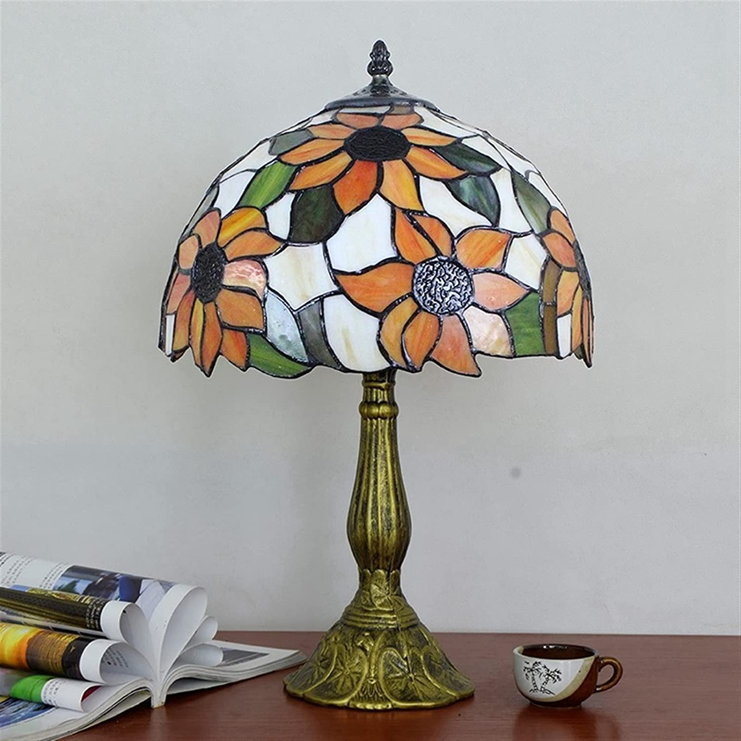 SHADY  Lamp Stained Glass Lamp Sunflower Yellow Bedroom Table Lamp Reading Desk Light for Bedside Living Room Office Dormitory Dining Room Decorate  12x12x18 Include Light Bulb