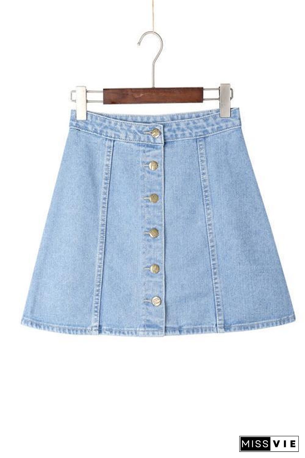 Button A Line Denim Skirts