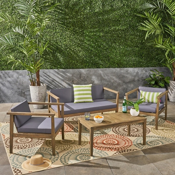 Newbury Outdoor 4Seater Acacia Wood Chat Set with Coffee Table by Christopher Knight Home