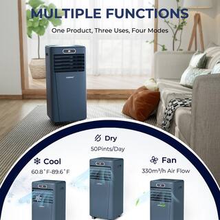 Costway 8000 BTU (ASHRAE) Portable Air Conditioner with Remote Control 3-in-1 Air Cooler with Drying in Dark Blue FP10119US-DB