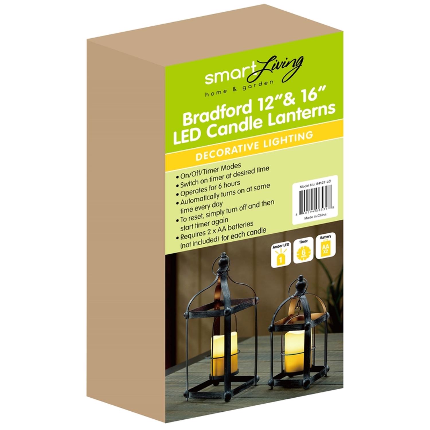 Smart Solar Bradford 15.9 in. Metal Candle Lantern Gray/White