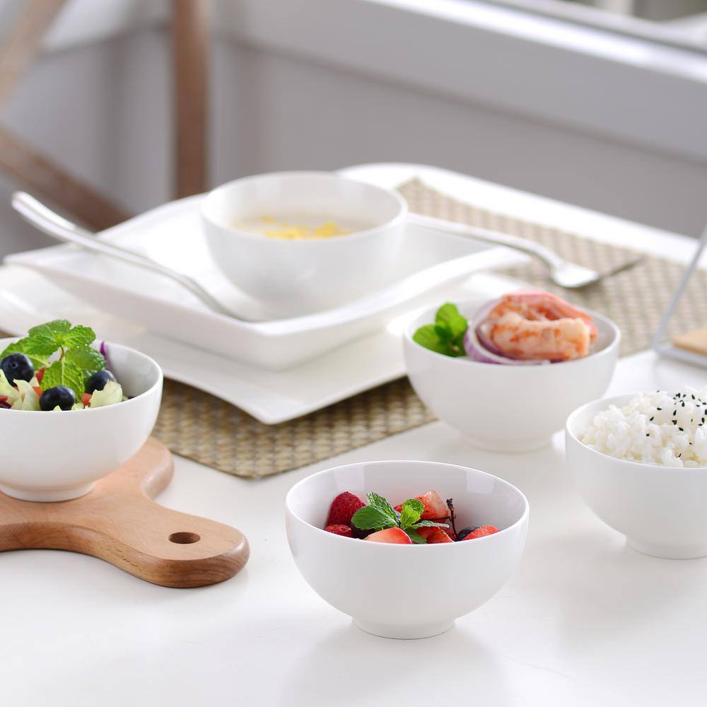 MALACASA 10 oz. 8-Pieces White Porcelain Bowls Set Serving Bowls for Ice Cream Cereal and Rice (Service for 8) REGULAR-002