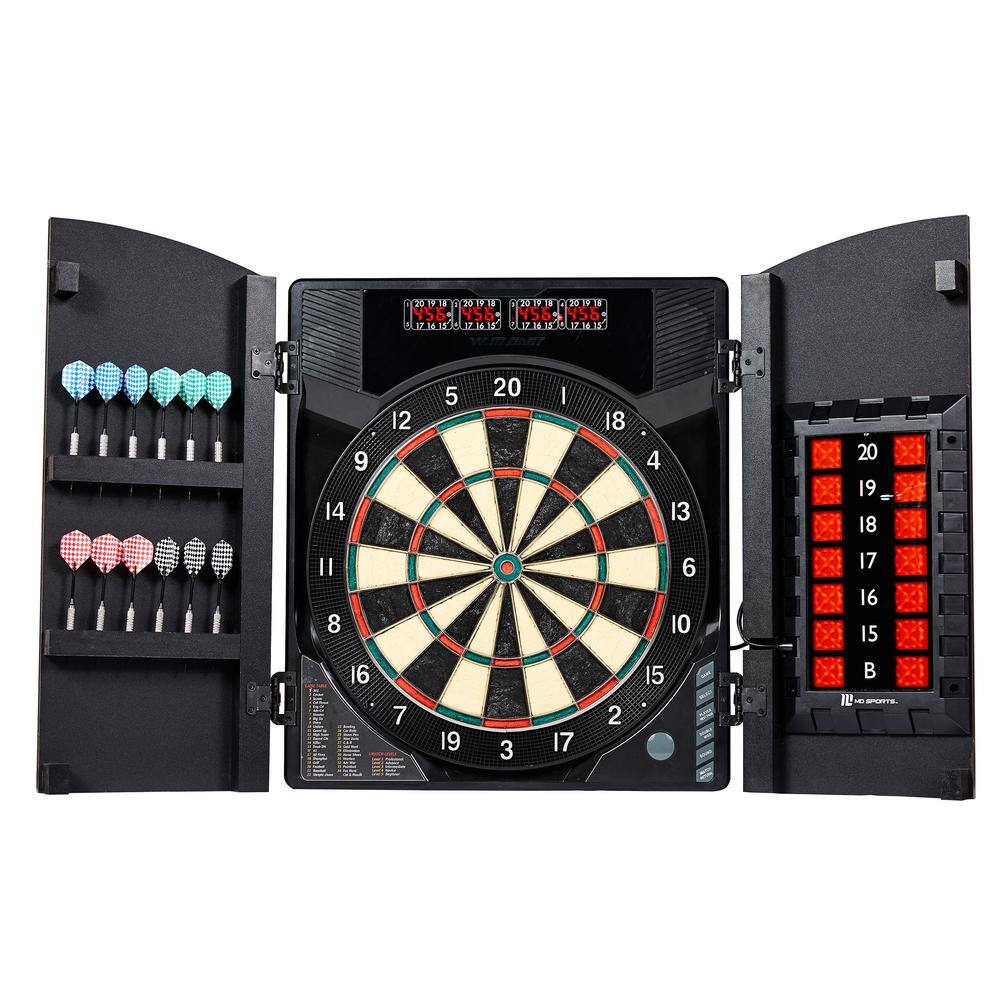 MD Sports BristleSmart Dartboard with Cabinet - Accepts steel tip darts with electronic scoring and 294 games DB300Y19002