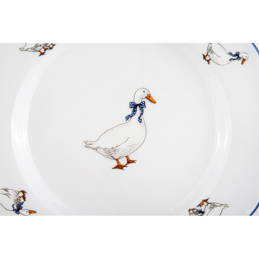 Goose Family White Porcelain Dessert Plate Set of 4   7.5\