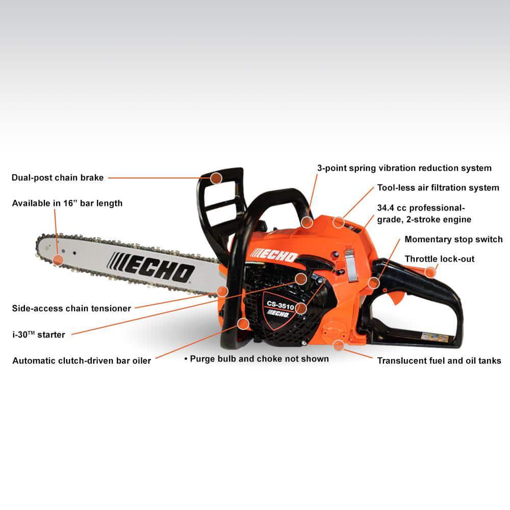 ECHO 16 in 344 cc Gas 2Stroke Engine Rear Handle Chainsaw